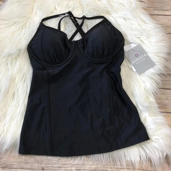 Athleta Size 32D Black KAIMANA Wired Tankini Swim Top NEW! - Picture 3 of 6